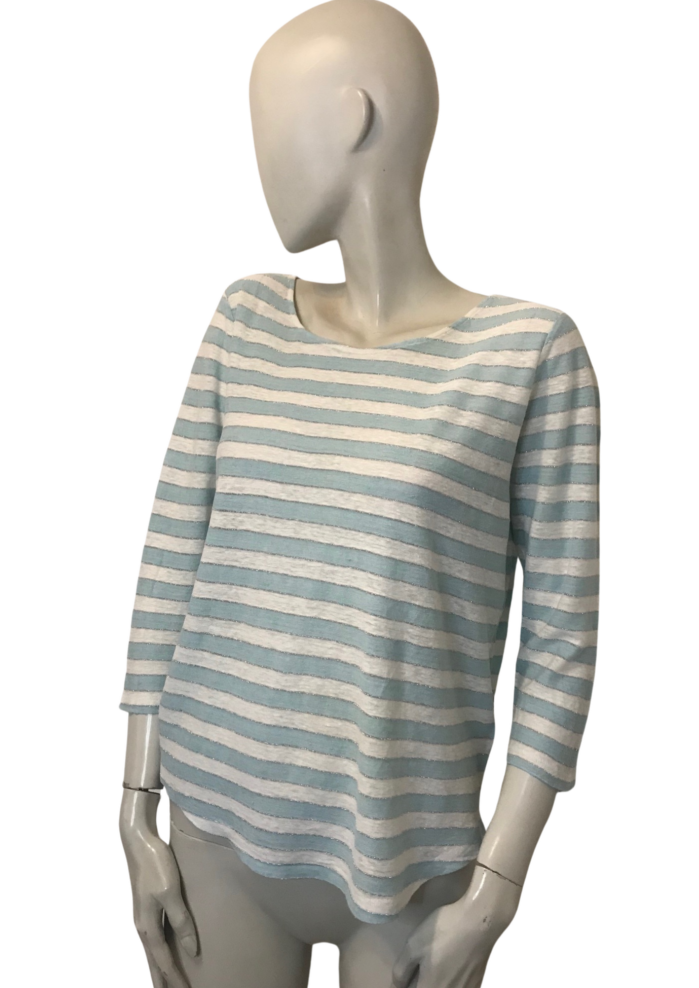🌊 Top marinière rayé bleu ciel & blanc en lin Taille 38 👚