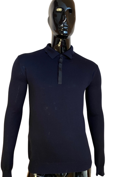 💙 Pull polo bleu marine en laine 🧶 – Taille S