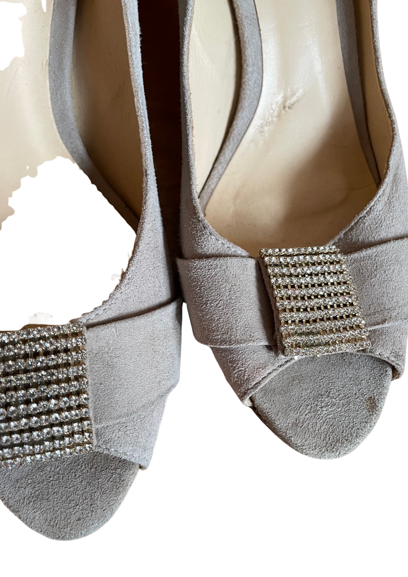 ✨ Escarpins ouverts à strass – Pointure 40, daim gris clair ✨