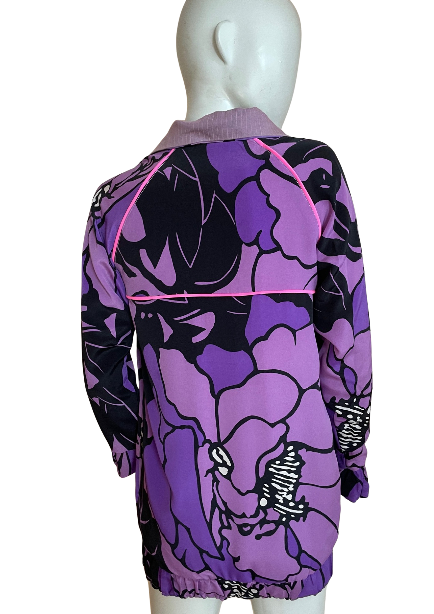 🧥💜 Veste imprimée florale violette & noire – Style rétro chic Taille 38