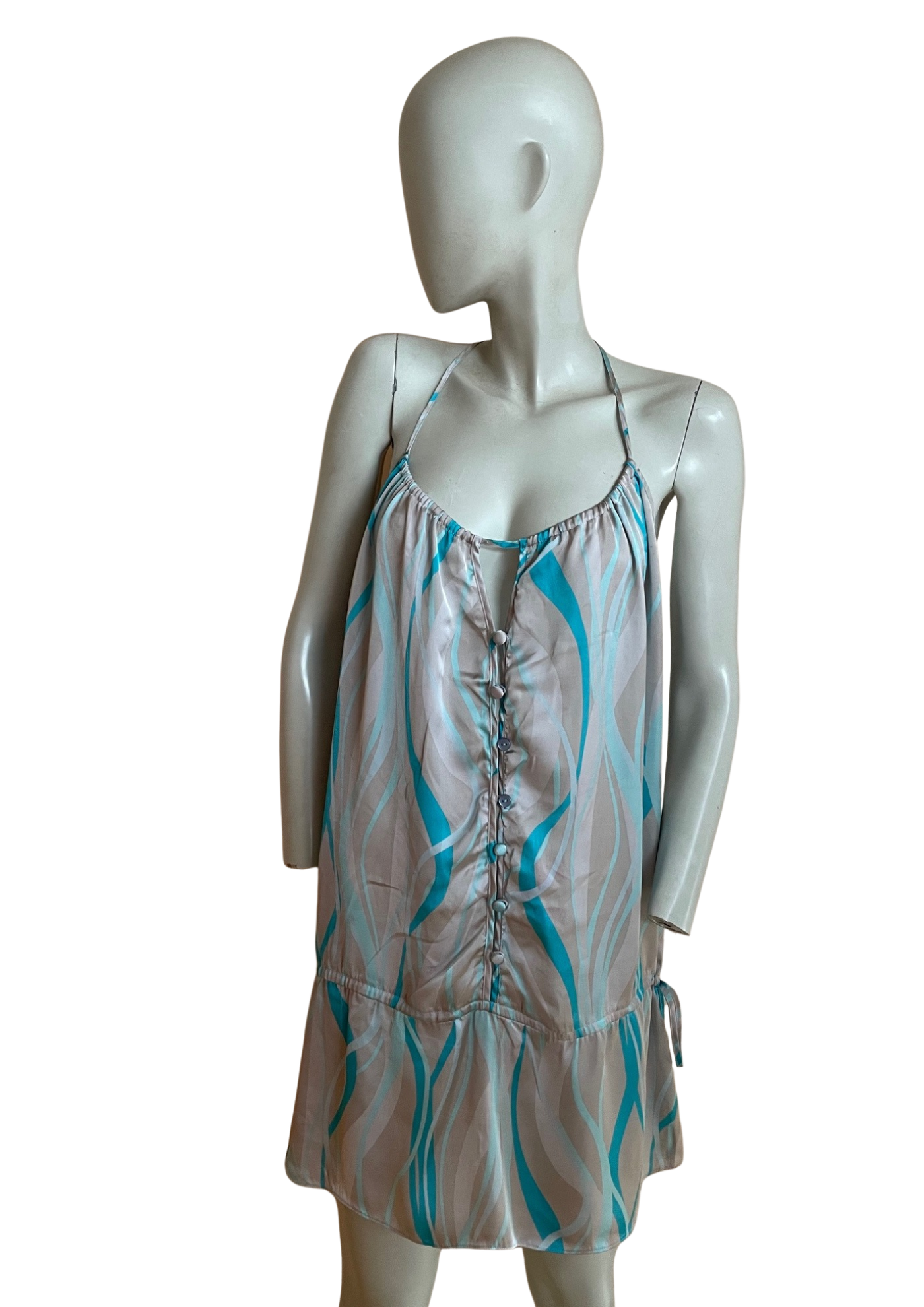 🌙 Nuisette Fluide  Imprimé Vagues Turquoise – Taille 46 🌙