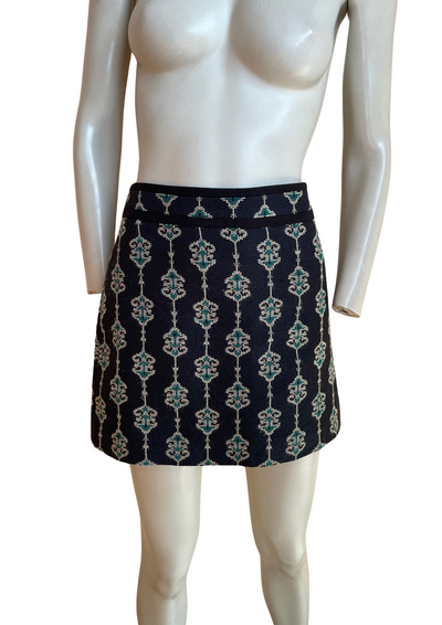 🌟 Jupe Courte Tissée Motif Ethnique Bleu Marine Taille M 🌟