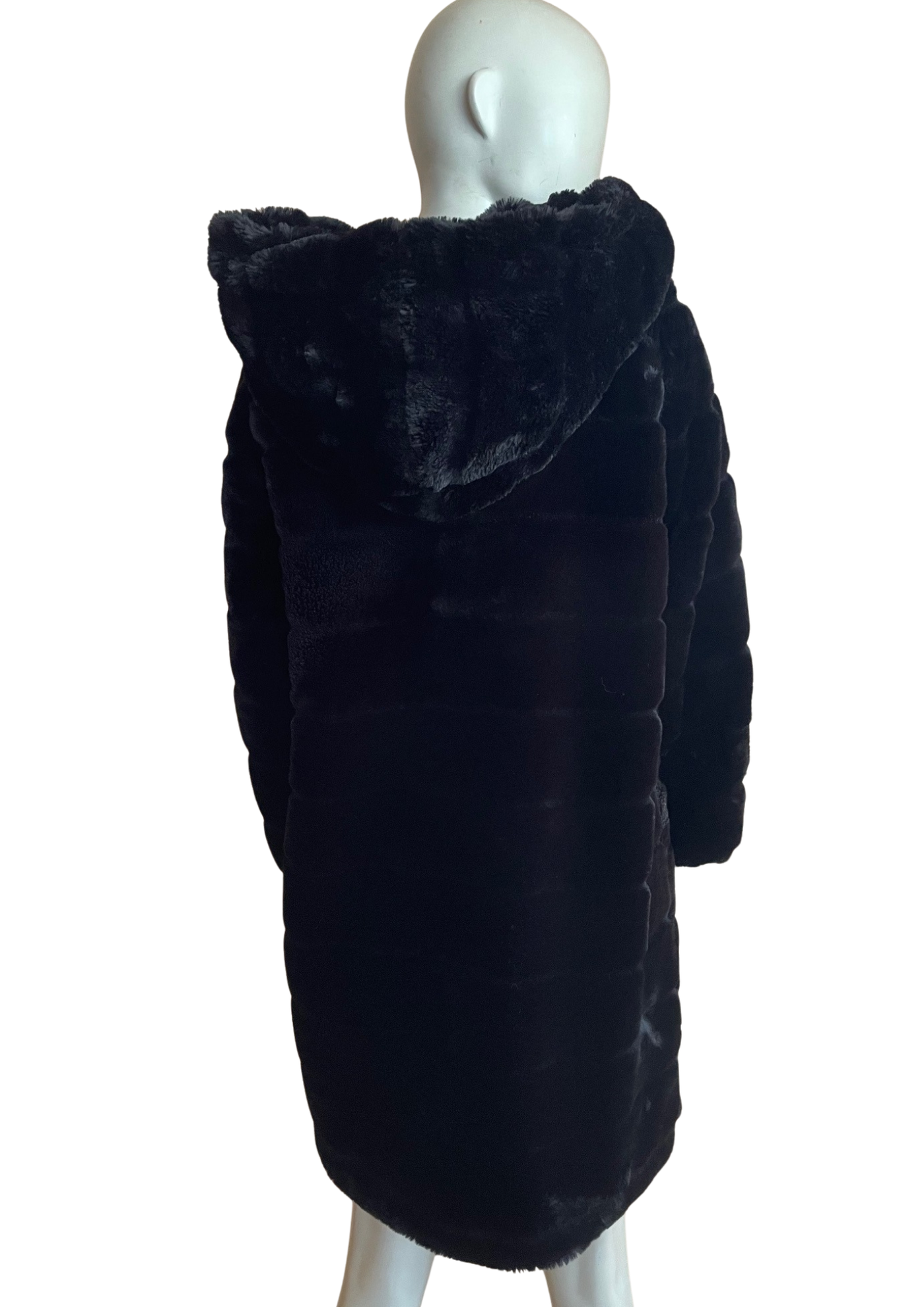 🖤 Manteau fausse fourrure noir à capuche – Taille 38 🐾✨