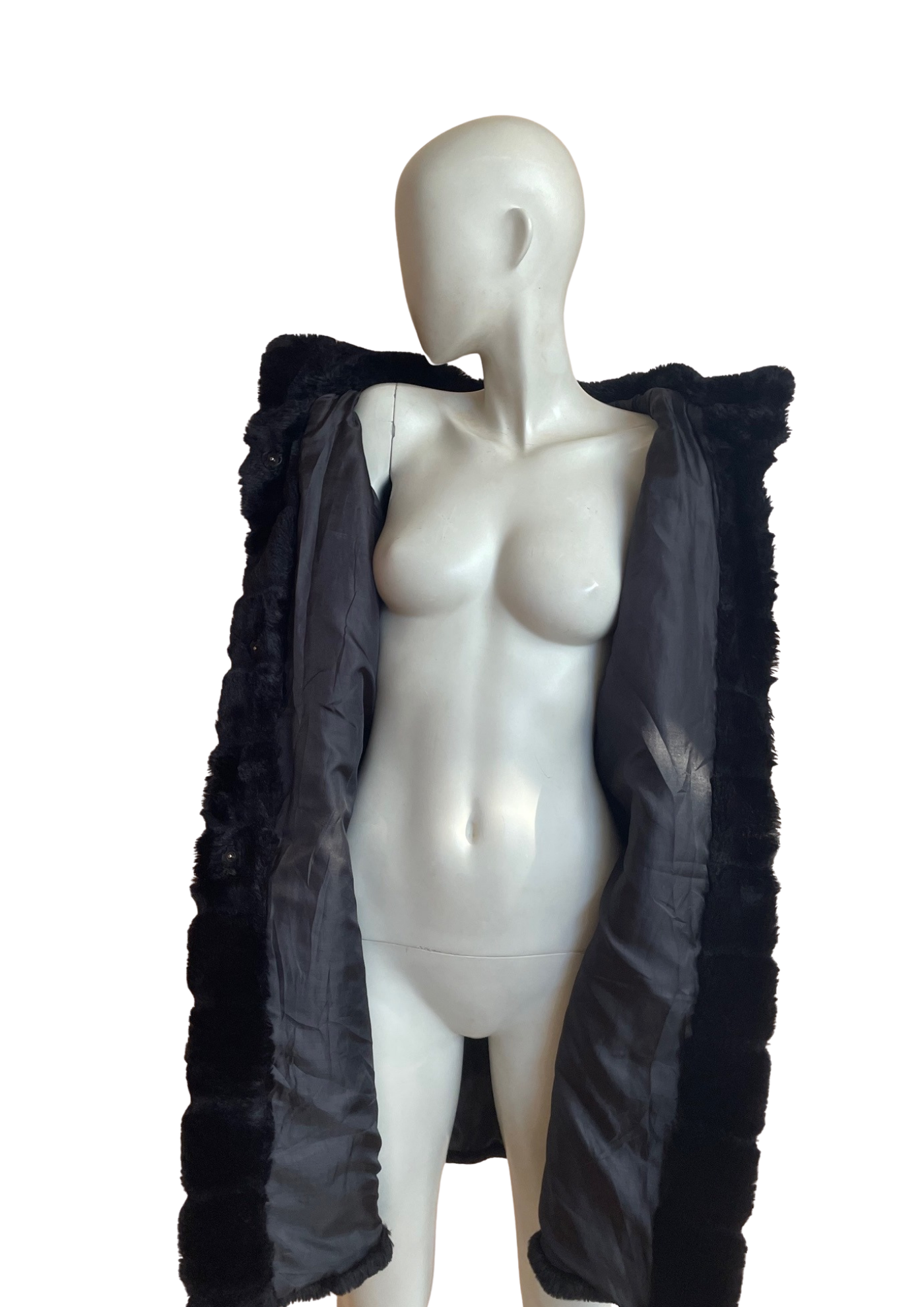 🖤 Manteau fausse fourrure noir à capuche – Taille 38 🐾✨