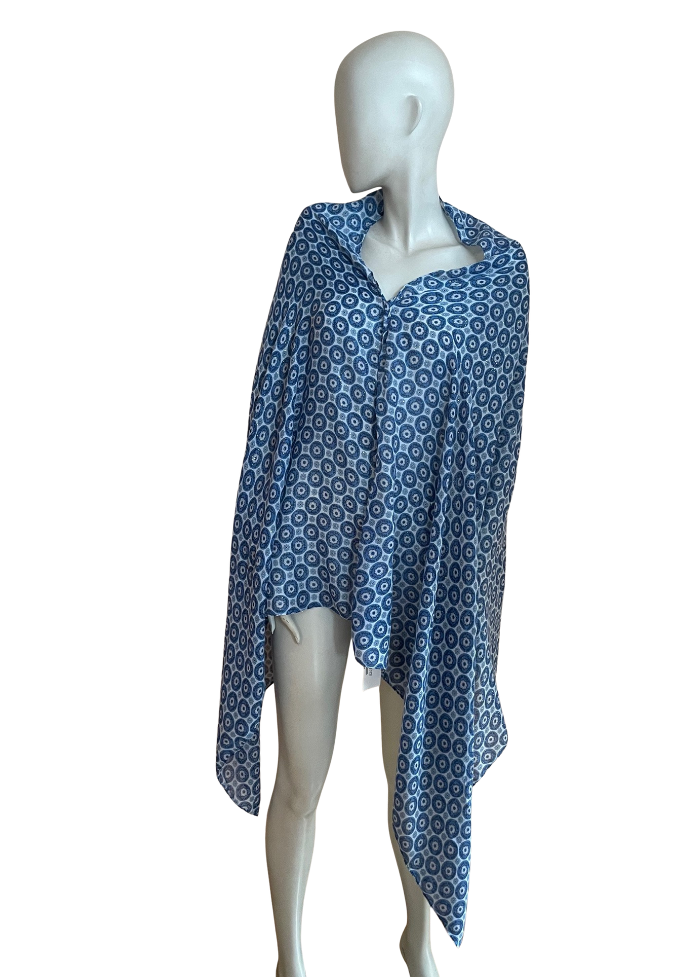 Foulard/Étole bleu à motifs & touches pailletées (Neuf)  ✨🧣