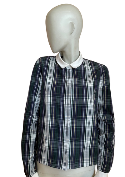 Chemise à Carreaux 🎀💙🤍💚 Col Blanc Élégant – Taille 40