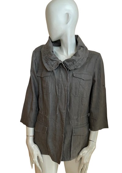 Veste saharienne en lin gris – Taille 46 🌿✨