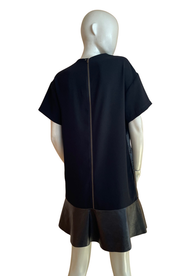 🖤 Robe noire bi-matière cuir & tissu – Style chic rock Taille 40 🖤✨