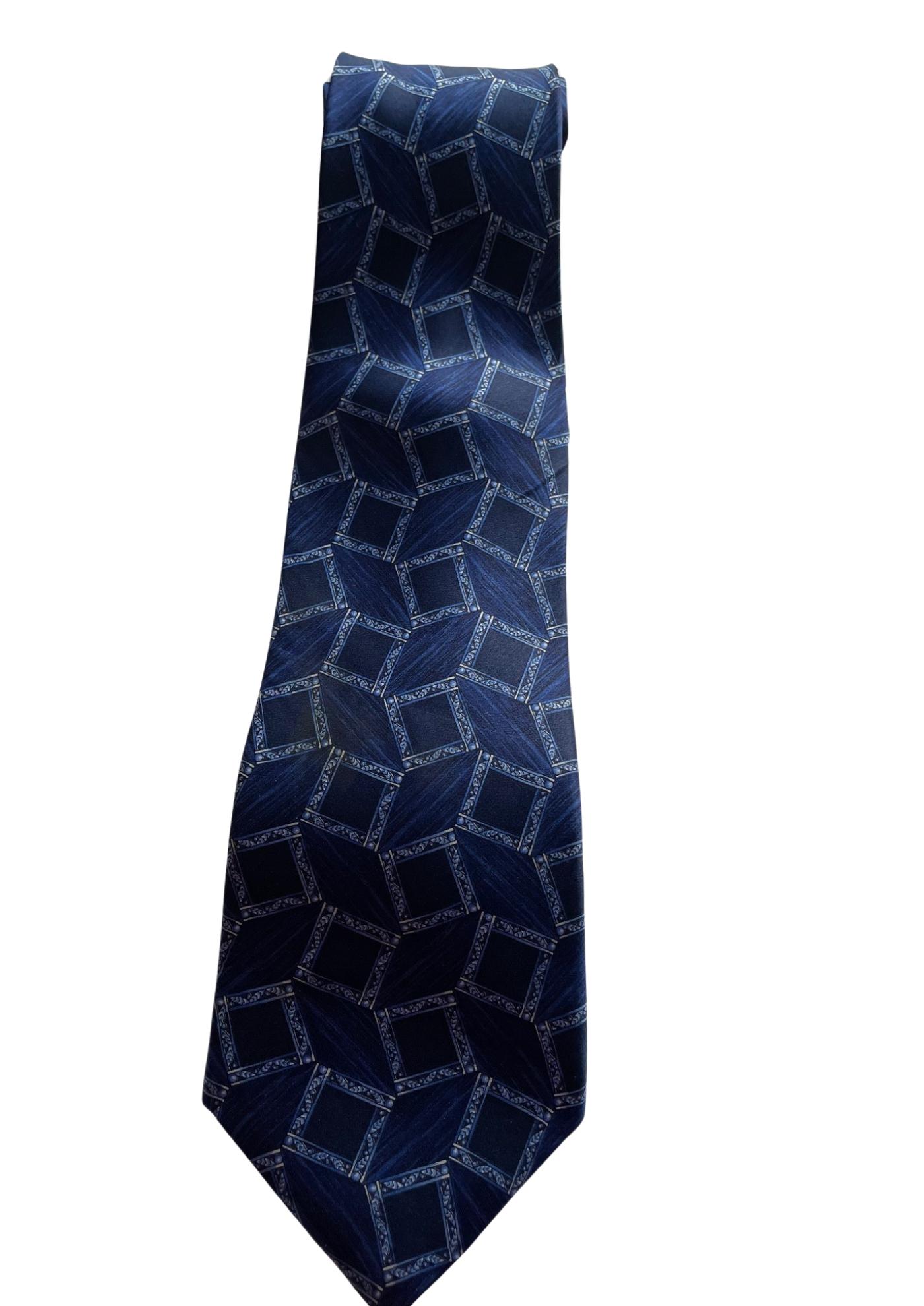 💙👔 Cravate Motifs Géométriques en Soie Bleu Nuit 👔💙