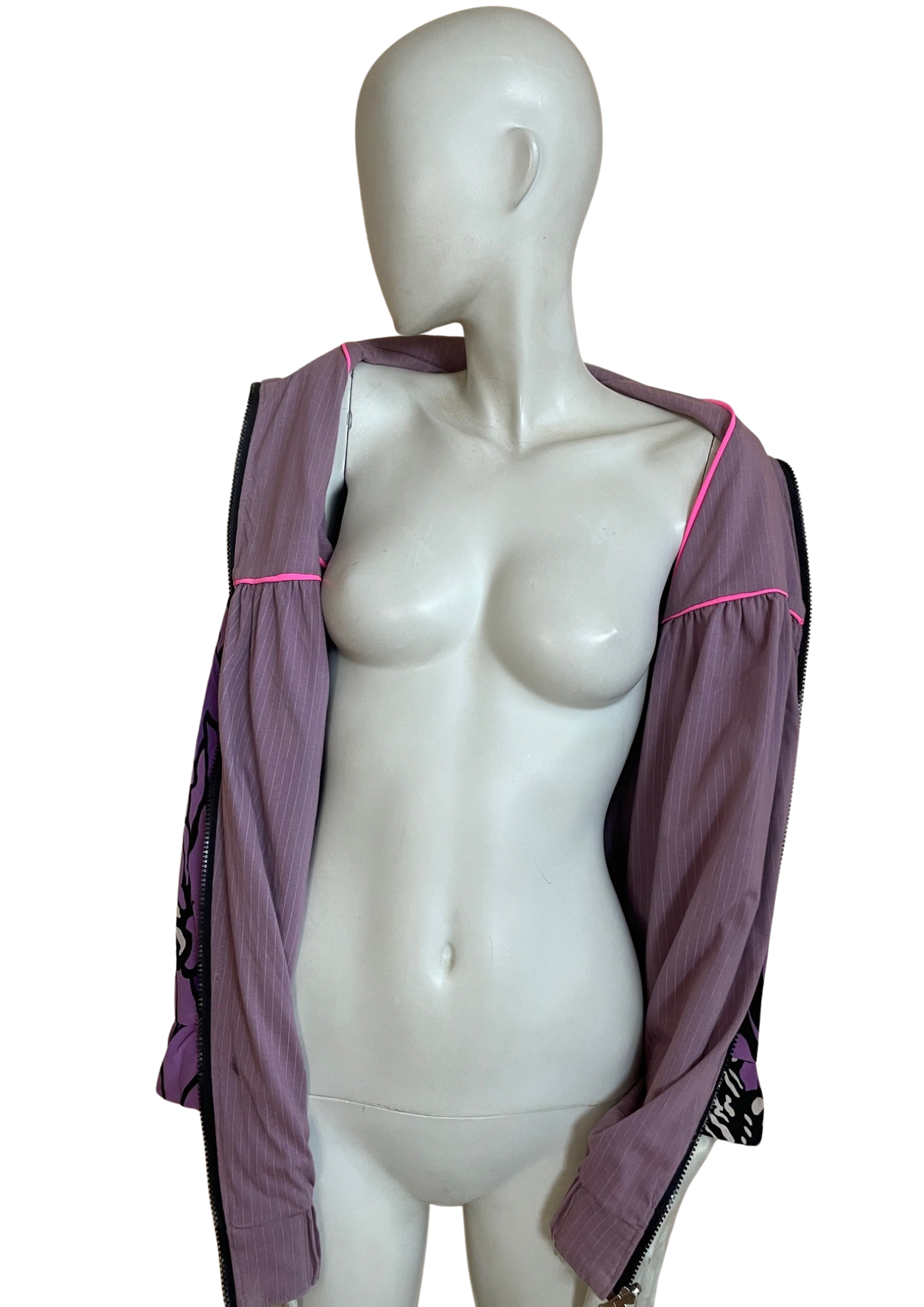 🧥💜 Veste imprimée florale violette & noire – Style rétro chic Taille 38