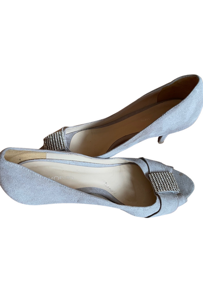 ✨ Escarpins ouverts à strass – Pointure 40, daim gris clair ✨