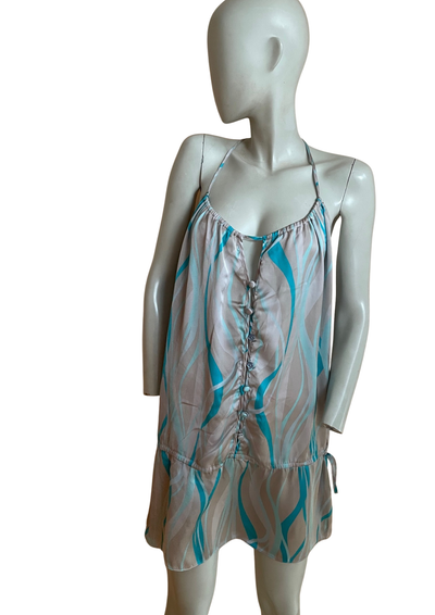 🌙 Nuisette Fluide  Imprimé Vagues Turquoise – Taille 46 🌙