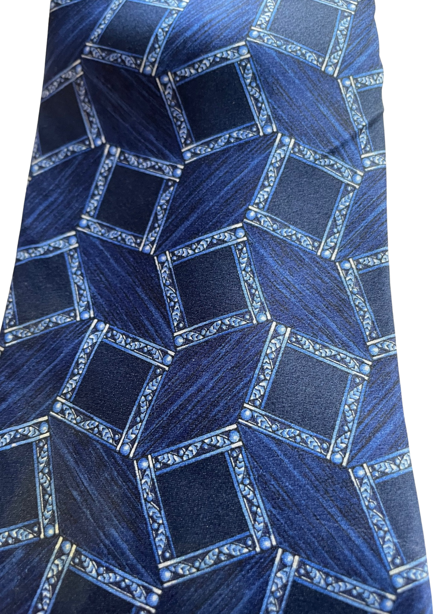 💙👔 Cravate Motifs Géométriques en Soie Bleu Nuit 👔💙