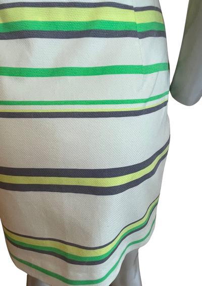 🌿 Jupe Rayée Vert-Gris sur Fond Ivoire – Taille 36  🌿
