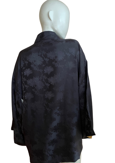 Kimono soie noir jacquard ✨🖤 doublure dorée – Taille 40-42