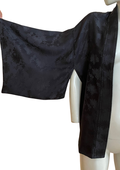 Kimono soie noir jacquard ✨🖤 doublure dorée – Taille 40-42