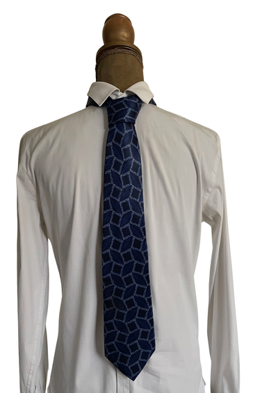 💙👔 Cravate Motifs Géométriques en Soie Bleu Nuit 👔💙