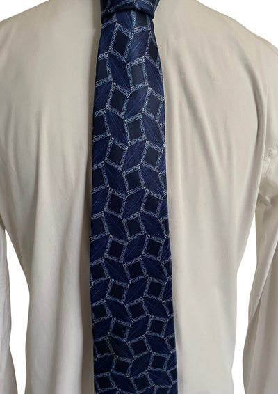 💙👔 Cravate Motifs Géométriques en Soie Bleu Nuit 👔💙