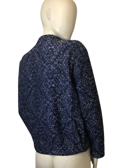 Veste jacquard bleu marine zippée, col rond – Taille 38 ✨