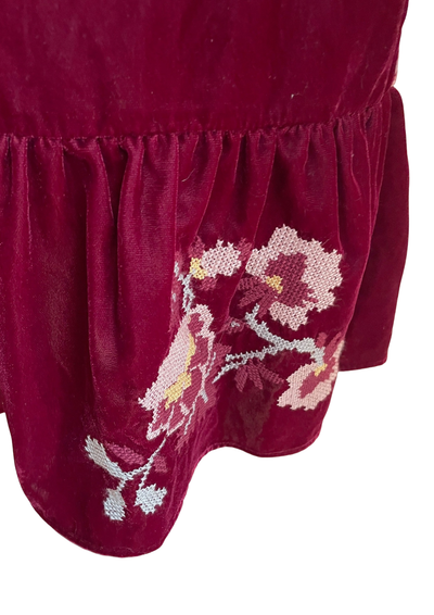 🌺 Jupe velours bordeaux à fleurs brodées – Taille 38 🌺
