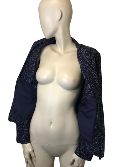 Veste jacquard bleu marine zippée, col rond – Taille 38 ✨