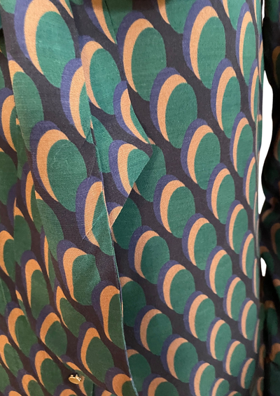 Blouse à nœud lavallière – imprimé géométrique vert/bleu Taille 34 💚💙