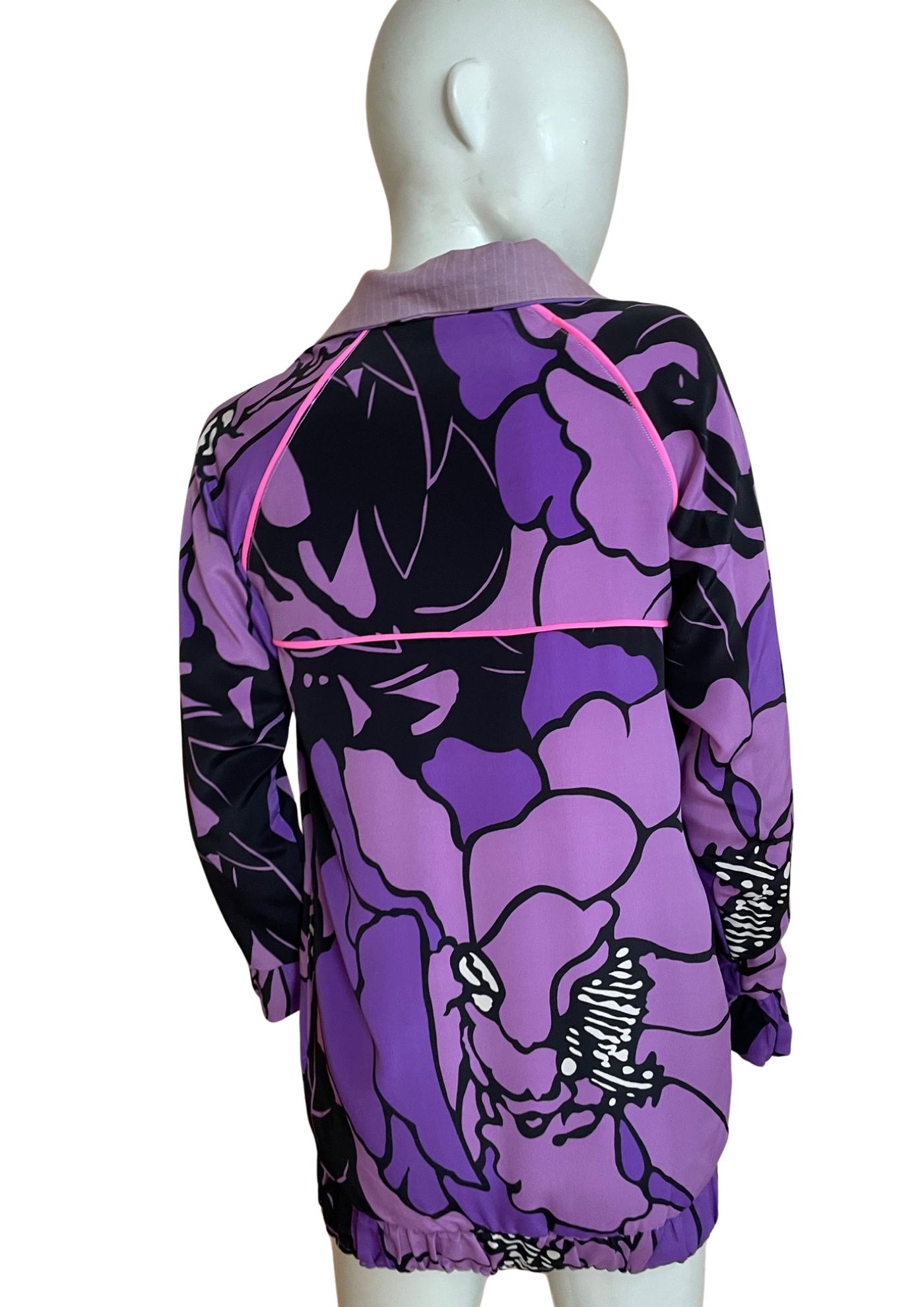 🧥💜 Veste imprimée florale violette & noire – Style rétro chic Taille 38