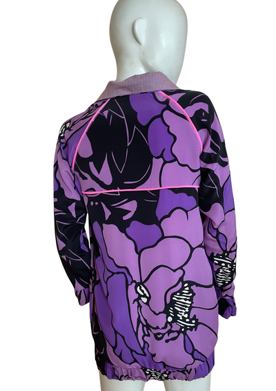 🧥💜 Veste imprimée florale violette & noire – Style rétro chic Taille 38