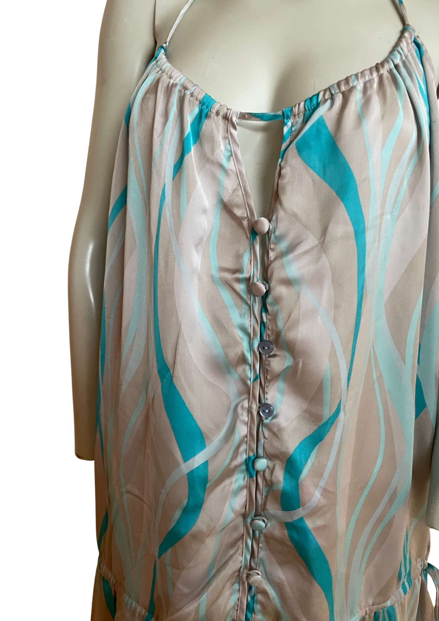 🌙 Nuisette Fluide  Imprimé Vagues Turquoise – Taille 46 🌙