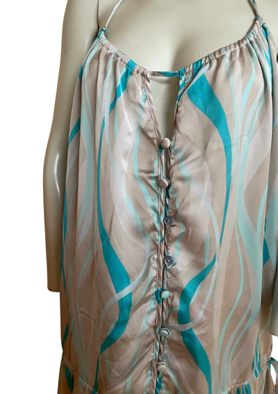 🌙 Nuisette Fluide  Imprimé Vagues Turquoise – Taille 46 🌙