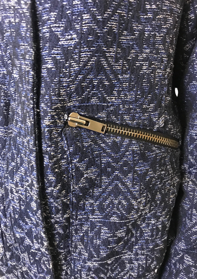 Veste jacquard bleu marine zippée, col rond – Taille 38 ✨
