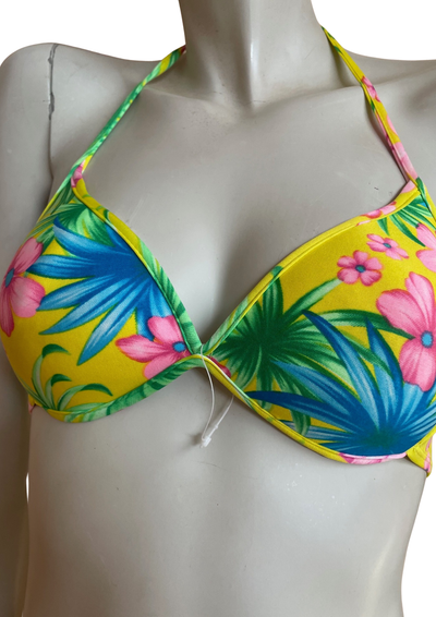 🏖️ Bikini Tropical Jaune & Rose – Taille S 🌺