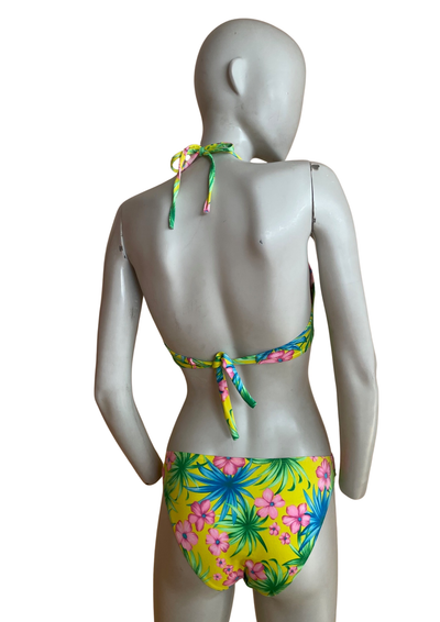 🏖️ Bikini Tropical Jaune & Rose – Taille S 🌺