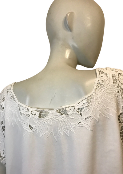 ✨ Top blanc en viscose & guipure ajourée – coupe fluide T42 🌿🤍