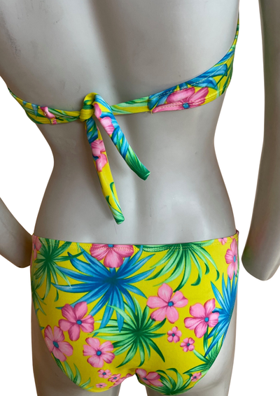 🏖️ Bikini Tropical Jaune & Rose – Taille S 🌺