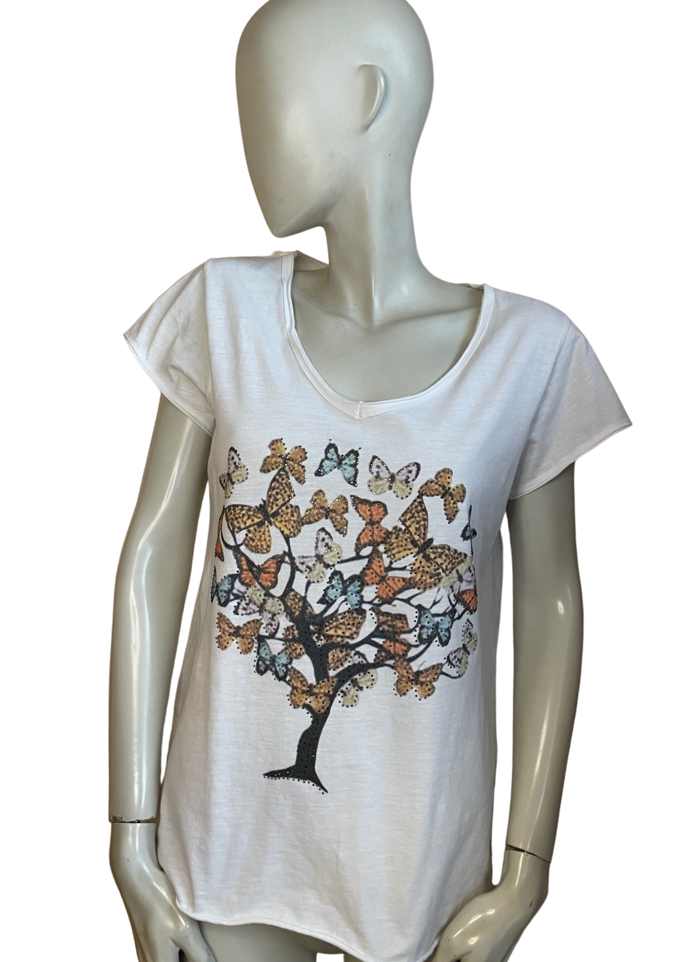 🍂 T-shirt en coton avec motif arbre et papillons Taille 40 🍂