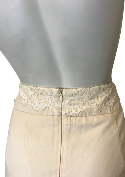 Jupe crayon en lin & dentelle écru – Taille 44 ✨🌿