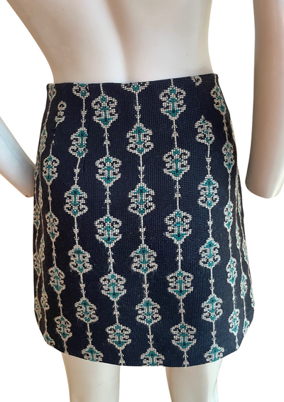 🌟 Jupe Courte Tissée Motif Ethnique Bleu Marine Taille M 🌟