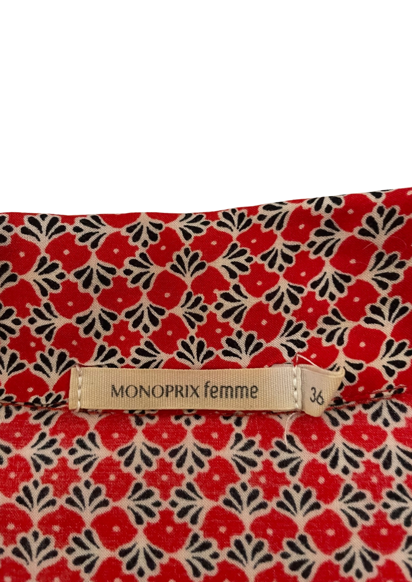 🌺 Chemise imprimée rouge & noire – Taille 36 🌸👚