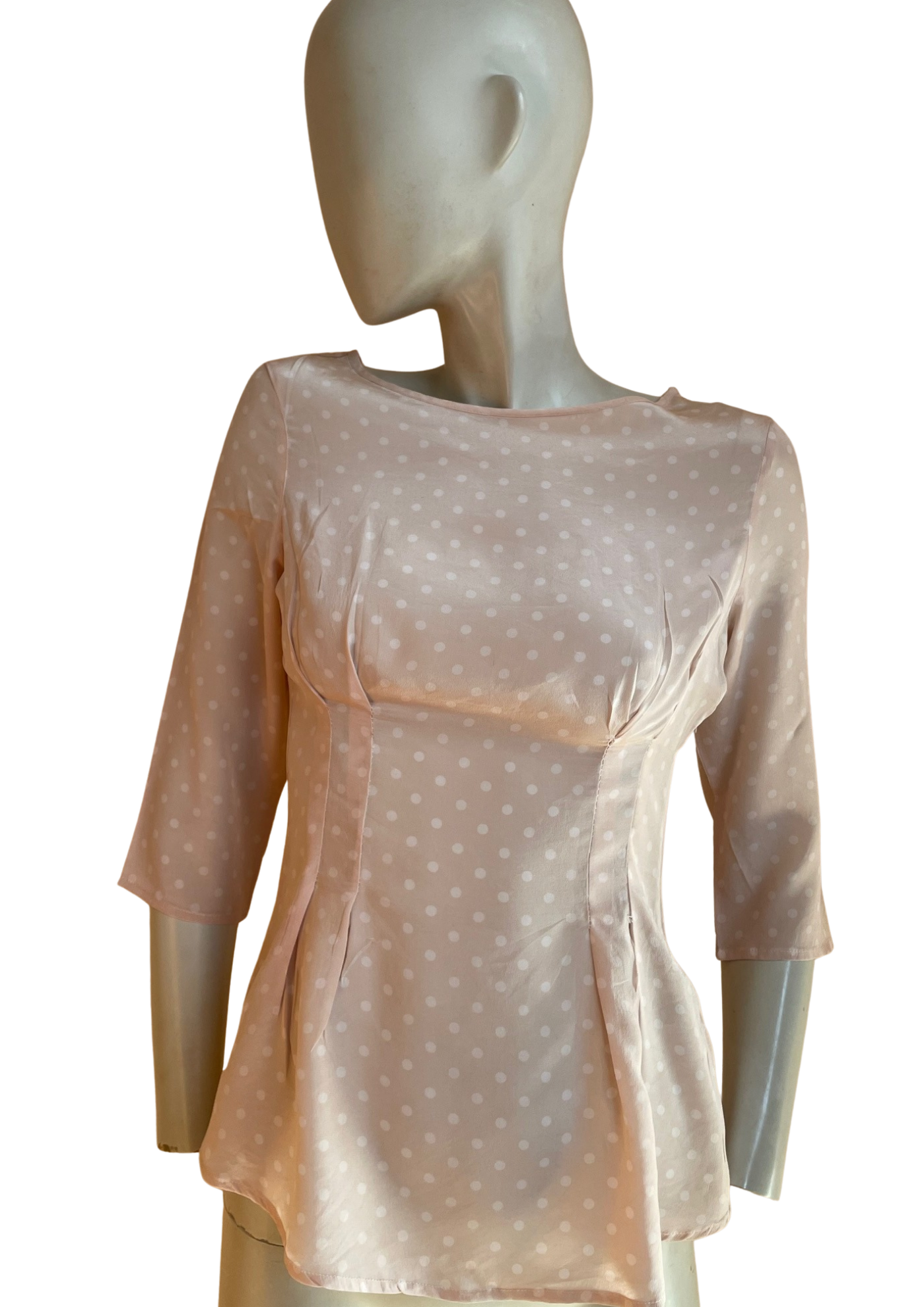 🌸 Blouse beige rosé en soie à pois - Taille 34