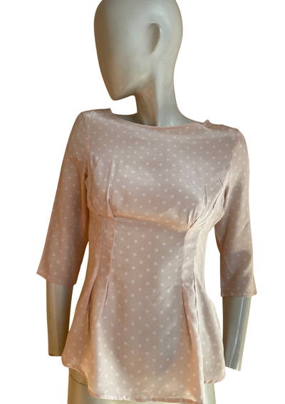 🌸 Blouse beige rosé en soie à pois - Taille 34
