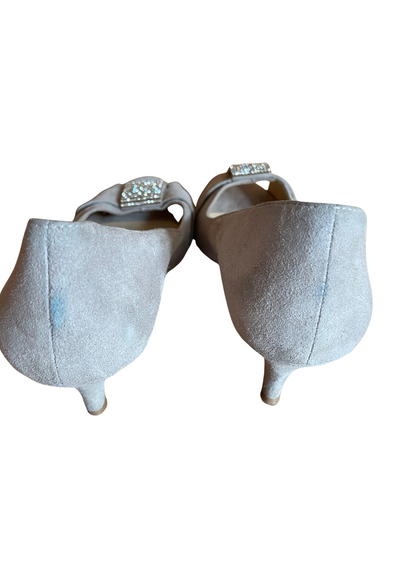 ✨ Escarpins ouverts à strass – Pointure 40, daim gris clair ✨