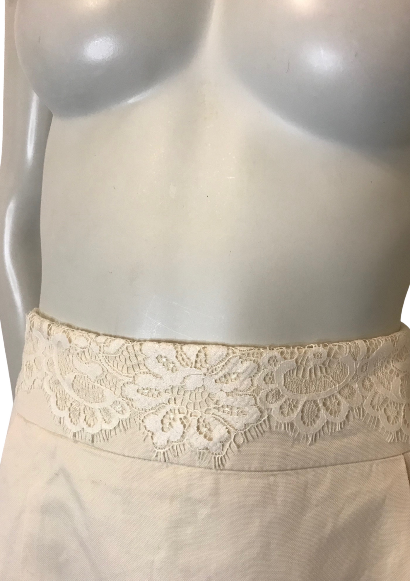 Jupe crayon en lin & dentelle écru – Taille 44 ✨🌿