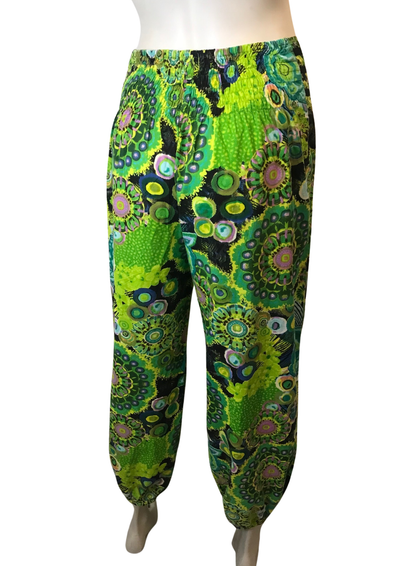 Pantalon fluide bohème imprimé vert – Taille 38 🌿✨