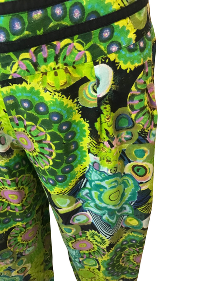 Pantalon fluide bohème imprimé vert – Taille 38 🌿✨
