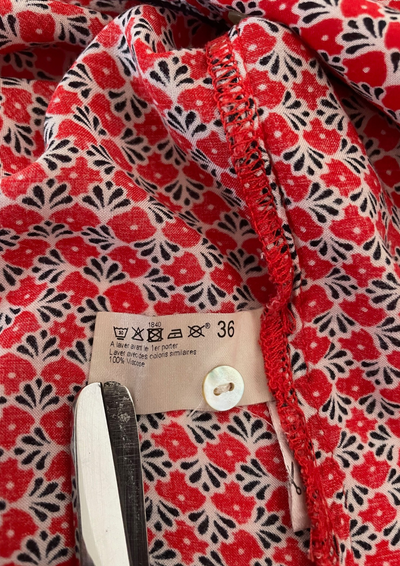 🌺 Chemise imprimée rouge & noire – Taille 36 🌸👚