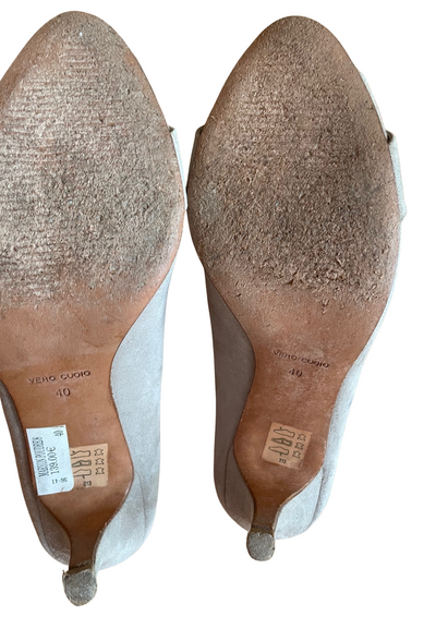 ✨ Escarpins ouverts à strass – Pointure 40, daim gris clair ✨