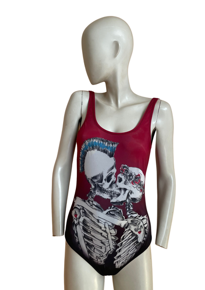 🖤 Maillot de bain graphique – Squelettes Amoureux – Taille 36