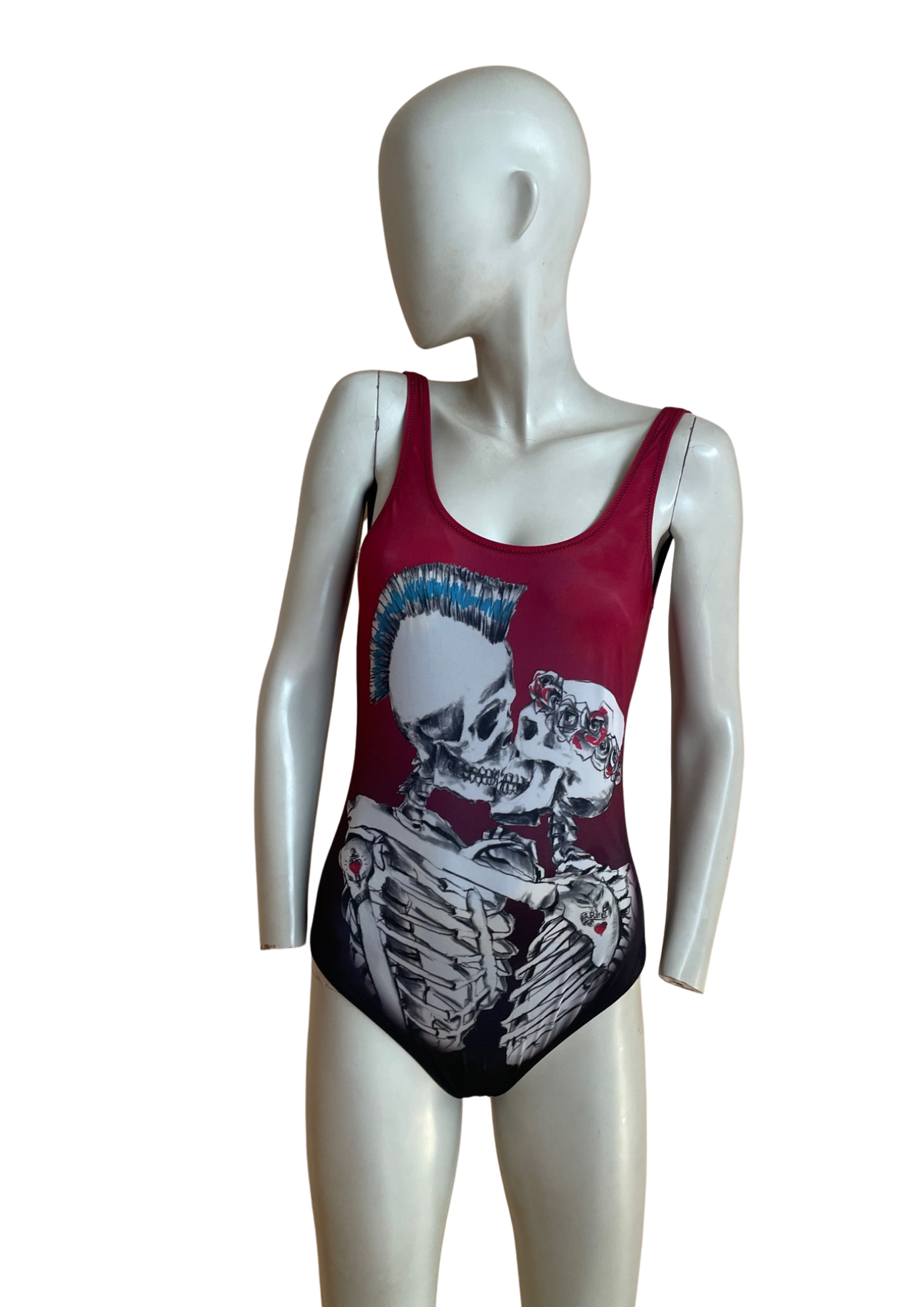🖤 Maillot de bain graphique – Squelettes Amoureux – Taille 36