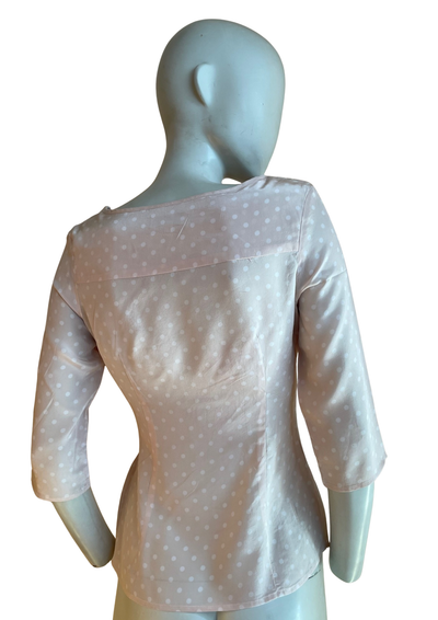 🌸 Blouse beige rosé en soie à pois - Taille 34
